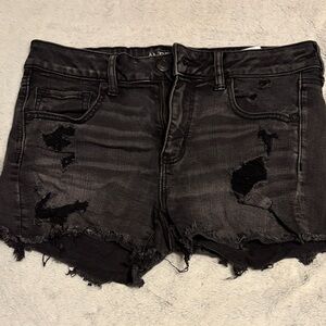 American Eagle Outfitters Black Distressed Denim Shorts